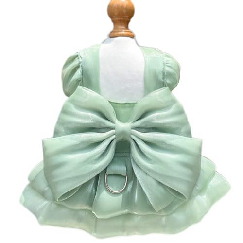 Yaopelky Hunde-Prinzessinnenkleid für kleine Hunde, Katzenkleid mit Schleife, D-Ring, Hundemädchen, Hochzeitskleidung, niedlicher Welpe, Tutu-Rock, Sommer-Kostüm (Grün, Größe XL (5-7 kg)) von Yaopelky
