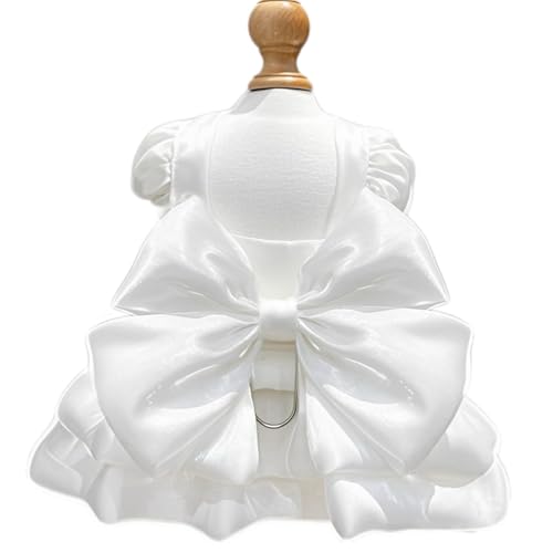 Yaopelky Hunde-Prinzessinnenkleid für kleine Hunde, Katzenkleid mit Schleife, D-Ring, Hundemädchen, Hochzeitskleidung, niedlicher Welpe, Tutu-Rock, Sommer-Kostüm (Weiß, Größe XL (5-7 kg)) von Yaopelky