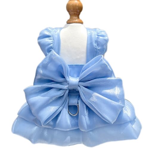 Yaopelky Hunde-Prinzessinnenkleid für kleine Hunde, Katzenkleid mit Schleife, D-Ring, für Hundemädchen, Hochzeitskleidung, niedliches Tutu-Rock, Sommer-Kostüm (Blau, Größe M (2,5–3,5 kg) von Yaopelky