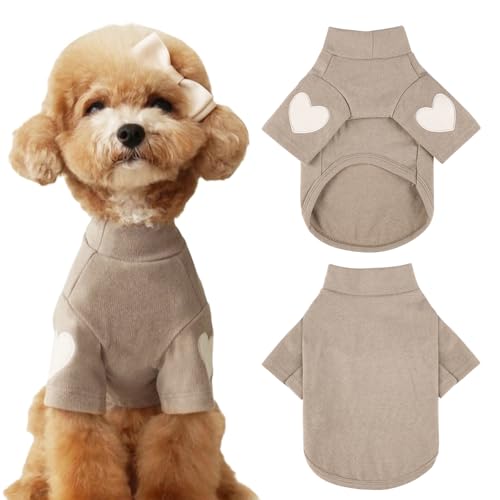 Yaopelky Hunde-Sweatshirt Mit Herzaufdruck - Warmes Haustier-T-Shirt für Kleine und Mittelgroße Hunde, Katzen-Welpen-Outfit für Teddy, Chihuahua, Schnauzer (Kaffee, XS) von Yaopelky