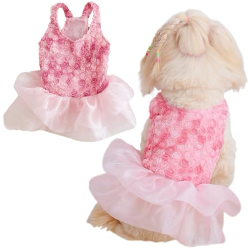 Yaopelky Hundekleid mit niedlichem Herzmuster, Prinzessinnen-Haustierkleidung für Katzen, kleine, mittelgroße Hunde, atmungsaktiv, Welpen-Tüllkleid, Haustier-Outfit für Yorkie, Teddy, Chihuahua, von Yaopelky