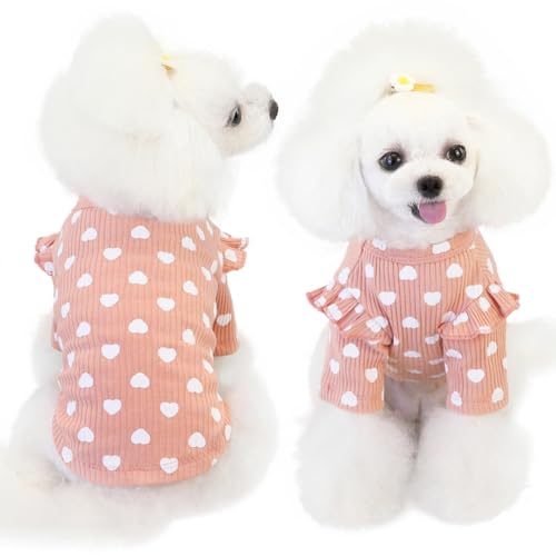 Yaopelky Hundekleidung für kleine Hunde, Herzdruck, Hunde-T-Shirt, Frühling, Sommer, Chihuahua-Kleidung, Welpen-Outfits, Rüschen, langärmelig, Hunde-Shirt, Haustier-Valentinstagsbekleidung (Rosa, S) Yaopelky Hundekleidung für kleine Hunde, Herzdruck, Hunde-T-Shirt, Frühling, Sommer, Chihuahua-Kleidung, Welpen-Outfits, Rüschen, langärmelig, Hunde-Shirt, Haustier-Valentinstagsbekleidung (Rosa, S) von Yaopelky