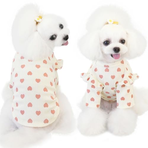 Yaopelky Hundekleidung für kleine Hunde, Herzdruck, Hunde-T-Shirt, Frühling, Sommer, Chihuahua-Kleidung, Welpen-Outfits, Rüschen, langärmelig, Hunde-Shirt, Haustier-Valentinstagsbekleidung (Beige, M) Yaopelky Hundekleidung für kleine Hunde, Herzdruck, Hunde-T-Shirt, Frühling, Sommer, Chihuahua-Kleidung, Welpen-Outfits, Rüschen, langärmelig, Hunde-Shirt, Haustier-Valentinstagsbekleidung (Beige, M) von Yaopelky