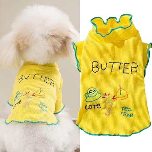 Yaopelky Hundekleidung für kleine Hunde, langärmelig, atmungsaktiv, Welpen-Outfits, niedliche Rüschen, Hundekostüm, Haustier-Sommer-T-Shirt, Katzenkleidung, Yorkie-Shirts, Chihuahua-Kleidung,Gelb, S von Yaopelky