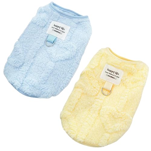 Yaopelky Hundepullover für kleine Hunde mit Leine, D-Ring, Fleece, warm, für Herbst und Winter, Haustiermantel, Hundekleidung für kleine, mittelgroße Hunde, Katzen (Blau-Gelb, XL (6–7,5 kg), 2 Stück von Yaopelky
