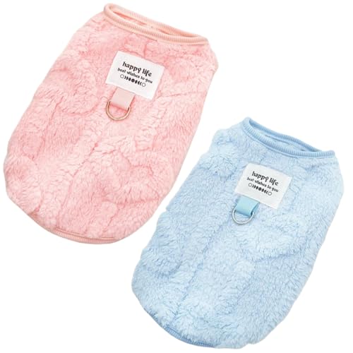 Yaopelky Hundepullover für kleine Hunde mit Leine, D-Ring, Fleece, warm, für Herbst und Winter, Haustiermantel, Hundekleidung für kleine, mittelgroße Hunde, Katzen (Rosa-Blau, XL (6–7,5 kg), 2 Stück von Yaopelky