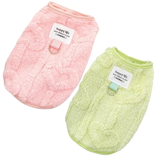 Yaopelky Hundepullover für kleine Hunde mit Leine, D-Ring, Fleece, warm, für Herbst und Winter, Hundekleidung für kleine, mittelgroße Hunde, Katzen (Rosa-Grün, Größe M (2,5–4 kg), 2 Stück von Yaopelky