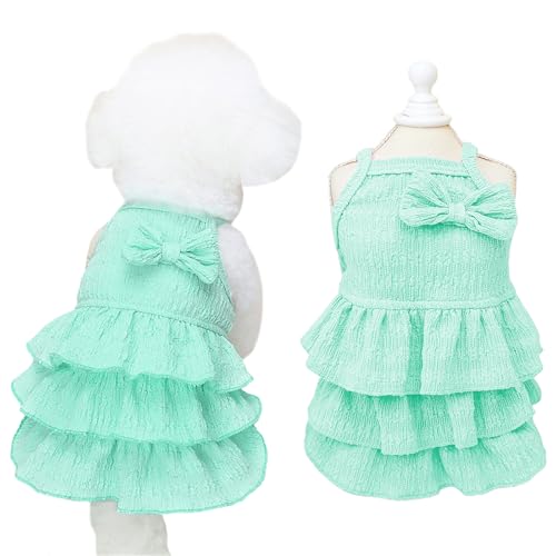Yaopelky Katzenkleid, Hundekleidung für kleine, mittelgroße Hunde, Mädchen, gestufte Schichtkuchen, Welpenkleider mit Schleife, niedliches Sommerkleid, Haustier-Outfits für Yorkie, Chihuahua, Grün, S Yaopelky Katzenkleid, Hundekleidung für kleine, mittelgroße Hunde, Mädchen, gestufte Schichtkuchen, Welpenkleider mit Schleife, niedliches Sommerkleid, Haustier-Outfits für Yorkie, Chihuahua, Grün, S von Yaopelky