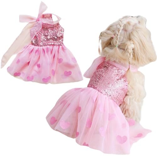 Yaopelky Kleiner Hund Prinzessin Kleider Funkelnde Pailletten Hundekleid Herz Druck Tüll Kleid Katze Outfit Haustier Kostüm für Yorkie Teddy Chihuahua von Yaopelky