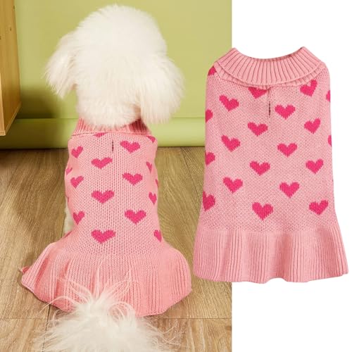 Yaopelky Pullover für kleine Hunde mit Herzmuster, Valentinstag, Welpenpullover, gestrickter Rollkragen, Haustier-Outfits, warme Hundekleidung für kleine Hunde, Katzen (Rosa, M) von Yaopelky