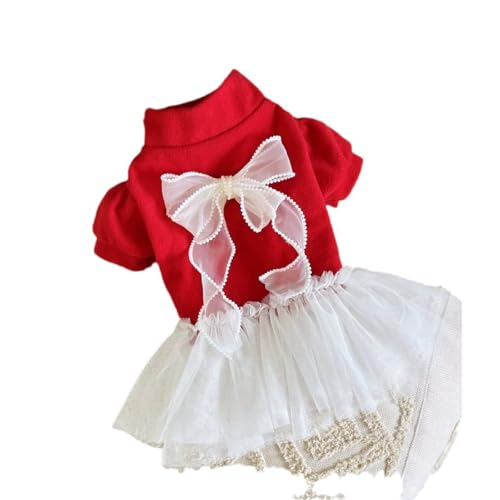 Yaopelky Weihnachtskleid für Haustiere, rotes und weißes Tüll-Design mit Schleife, für kleine Hunde und Katzen, Urlaubs-Outfit (Rot, Größe XS (0,9–1,4 kg)) von Yaopelky