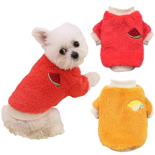 Yaopelky Winterkleidung für kleine und mittelgroße Hunde, Fleece, Rollkragen-Overall, niedlicher Fruchtdruck, Katzen-Outfit für Chihuahua, Yorkie, Teddy, Orange-Rot, Größe S, 2 Stück Yaopelky Winterkleidung für kleine und mittelgroße Hunde, Fleece, Rollkragen-Overall, niedlicher Fruchtdruck, Katzen-Outfit für Chihuahua, Yorkie, Teddy, Orange-Rot, Größe S, 2 Stück von Yaopelky