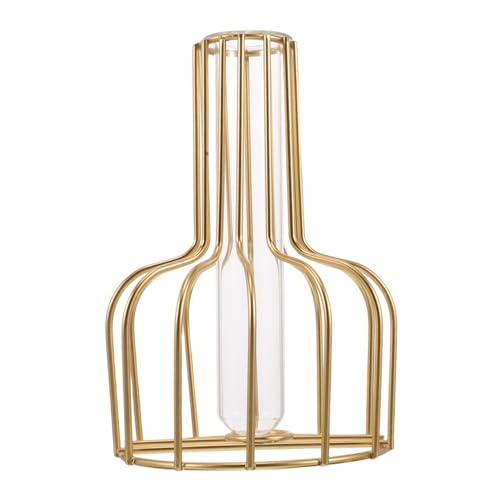 Yardwe 1 Satz Vase Goldene Dekoration Tischdekoration Ideen Wohnzimmer deko Kunstvolle Dekoration kleine blumentöpfe Pflanzgefäß aus Glasrohrhalter Kleiner Glastopf Eisen von Yardwe