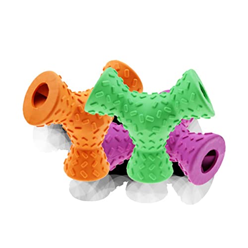 Yardwe 1 Stück 3 Hundezähne Schleifspielzeug Hundefutter-Puzzle-Futterspielzeug Haustier Kauer Kauspielzeug für Hunde mit 3 Löchern Hundespielzeug mit Leckerli-Spender Zufällige Farbe von Yardwe