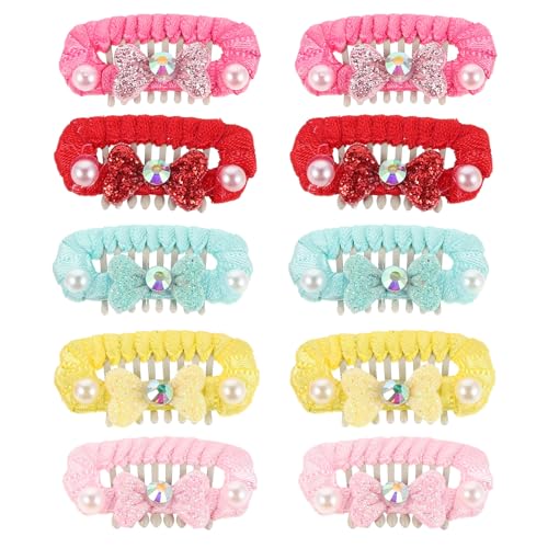 Yardwe 10 Stück Mini-Haarspangen mit Tiermotiven: Mehrfarbige Mini-Schleifennadeln, aus Polyester und Kunststoff, Haarklammern für Hunde, niedliche Tier-Druckknöpfe zum Dekorieren der Haustierfrisur von Yardwe