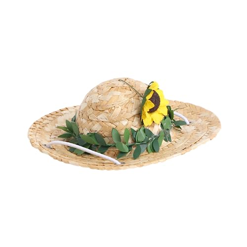 Yardwe 1Stk Hut aus Sonnenblumenstroh Verstellbarer Strohhut Stroh gewebter Hut für Haustiere hundefressnäpfe hundezwinger Hüte Haustier verkleiden Requisiten schöner Haustierstrohhut von Yardwe