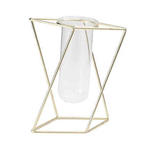 Yardwe Metallrahmen-pflanzgefäß Kreative Blumenröhre Eisenkunst Vase Geometrisches Design Kurz Ohne Blumen Heimdekoration Golden von Yardwe