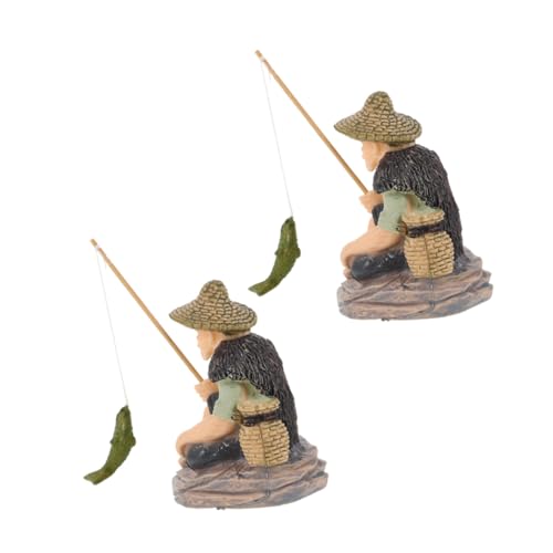 Yardwe 2 Stück Miniatur Fischerfigur Sitzend mit Angel Dekorative Alte-Mann-skulptur für Aquarium und Schreibtisch Kunstvoll Gestaltete Wasseraquarien-deko Platzsparend und Harmonisch für von Yardwe