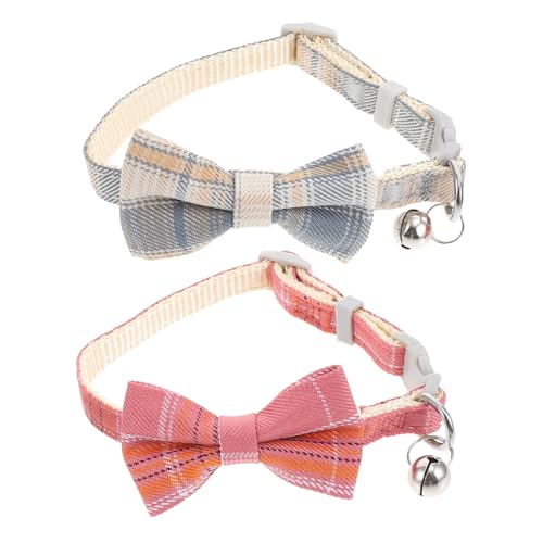 Yardwe 2 Stück Verstellbares Katzenhalsband mit Schleifen Design Dekoratives Haustierhalsband mit Kleiner Glocke für Katzen und Kätzchen für Festlichkeiten und Alltag von Yardwe