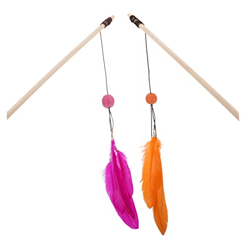 Yardwe 2stücke Katzenangel Spielzeug Mit Bunten Federn Interaktive Teaser-Sticks Für Katzen Für Training Und Beschäftigung Und Farben Fördert Bewegung Und Stressabbau von Yardwe