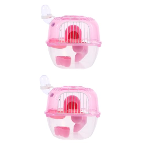 Yardwe 2st Hamsterkäfig Hamster Outdoor Transportbox Hamsterlaufstall Eichhörnchen-reiseträger Transportkäfig Für Meerschweinchen Hamster-tragekäfig Groß Abs Koffer Rosa Sägespäne von Yardwe