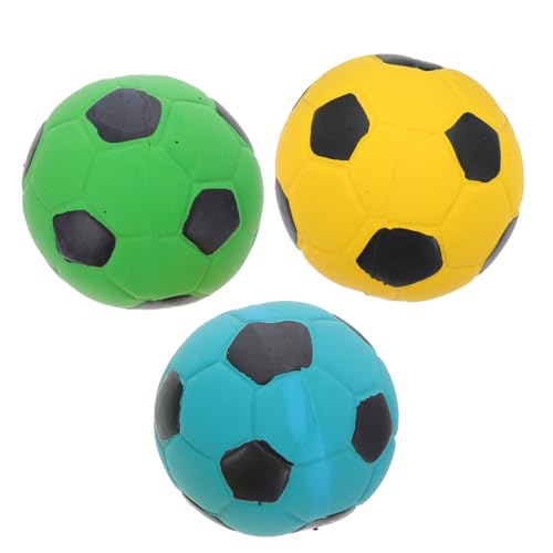 Yardwe 3 Stück Beißfestes Latex Hundespielzeug Fußballform Pures Kauspielzeug mit Quietscher Zahnpflegend und Interaktiv für Welpen und Erwachsene Hunde von Yardwe