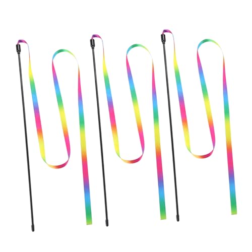 Yardwe 3stücke Katzenspielzeug Interaktiver Katzenangel-spielstock Für Katzen Haustierzubehör Regenbogen-Spielzeug Für Aktivität Zu Hause Bunt von Yardwe