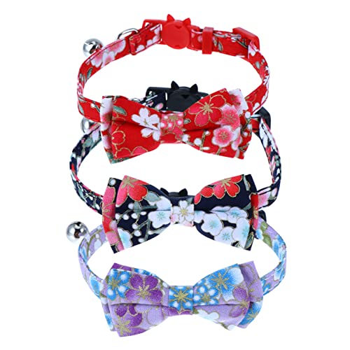 Yardwe 3 Stück Katzenhalsbänder Mit Schleife Verstellbares Katzenhalsband Für Markierte Fliege Kätzchenhalsbänder Glöckchen Große Chat Katzenglocke Kleines Haustierhalsband von Yardwe