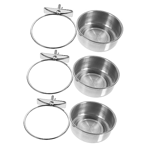 Yardwe 3 Stück Papageienfutterbecher Wasserschale für Papageienfutter Papageifutter groß vogelfutterspender vogelfutterhäuschen Futterbecken für Vögel Futternapf für Vogelkäfige Silver von Yardwe