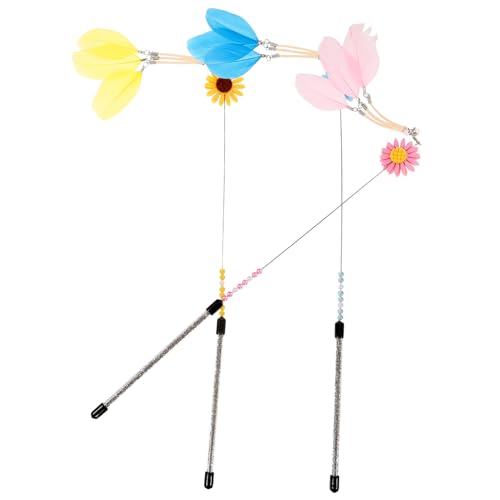 Yardwe 3stücke Teiliges Katzen-spielzeugset Interaktiver Katzenangel Mit Sonnenblume Und Federn Flexibler Teaser Für Haustiere Fördert Spieltrieb Und Interaktivität Beim Spielen von Yardwe