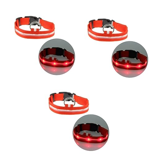 Yardwe 3St blinkendes Haustierhalsband LED Haustierhalsband Nachtsicht Hundehalsband Lichtleiste beleuchteter Kragen LED-Haustierhalsband Rundhals Siebdruck rot von Yardwe