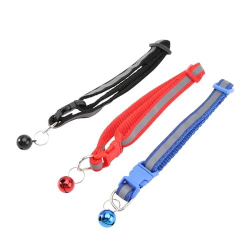Yardwe 3Stücke Reflektierendes Haustierhalsband Verstellbar mit Glocke für Kleine Katzen und Rot Sicher und Komfortabel für Nächtliche von Yardwe