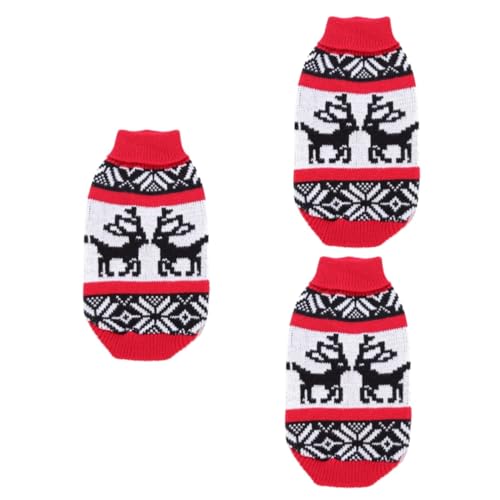 Yardwe 3st Gestrickter Pullover Für Haustiere Welpen-Outfits Winterkostüm Für Haustiere Weihnachtswelpenkleidung Kleine Hunde-Outfits Feiertags-hundepullover Hundekleidung Hündchen Rot von Yardwe