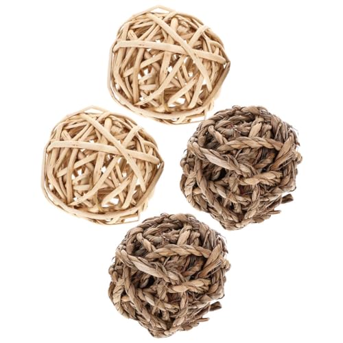 Yardwe 4stücke Kauball Aus Stroh Für Kleintiere Kauspielzeug Für Kaninchen Und Hamster Beißspielzeug Für Häschen Und Meerschweinchen Leckerli-Ball Für Haustiere Strohball Für von Yardwe