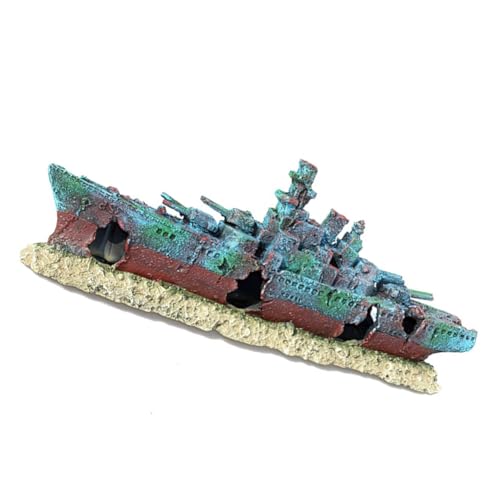 Yardwe Aquarium Schiffswrack Dekoration Resin Versunkenes Kriegsschiff Ornament Fisch Versteck Betta Tank Deko Naturnahe Unterwasserlandschaft Sicherer Rückzugsort von Yardwe