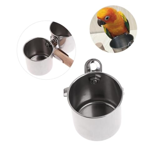Yardwe Becher aus Edelstahl vogelkäfig zubehör vogelzubehör für käfig vogelfutterstation Vogeltränke Vogelfütterer Vogelschüssel Wasserschale für Papageienfutter Silver von Yardwe