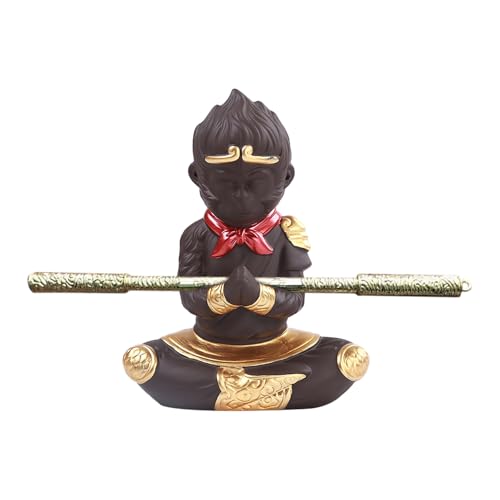 Yardwe Buddha-Statue für Aquarium: Wukong-Dekorationen aus der chinesischen Mythologie – Skulptur des Affenkönigs für Meditation – Mönchsfigur aus violettem Ton, Zen-Dekor von Yardwe