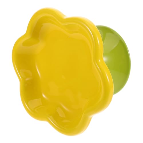 Yardwe Erhöhte Keramik Katzenschüssel Blumenförmige Futter und Wasserschale für Katzen und Kätzchen Ergonomischer Futterbehälter für Snacks und Mahlzeiten Gelb mit Grünem Fuß von Yardwe
