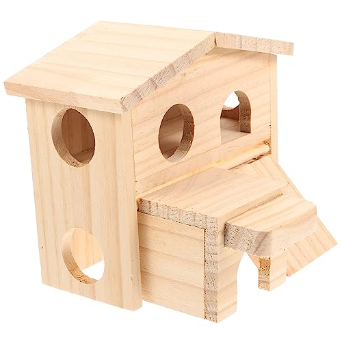 Yardwe Hamster-Doppelstockschloss nagerhaus kleintierhaus Hamster Schlafplatz Doppelschichtige Kleintierburg holzhäuser Nest Hamsterkäfig Chinchillakäfig Haustierzimmer aus Holz hölzern von Yardwe