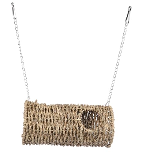 Yardwe Hamster Tunnel Haus aus Robustem Naturstroh mit Hängekette Gemütliches Versteck und Spielplatz für Hamster Mäuse Kleine Igel und Kleintiere Langlebiges Nager Nest von Yardwe