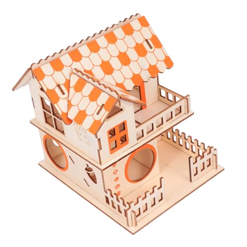 Yardwe Kleintier Holzversteck Für Hamster Zweilagiges Haus Mit Spiel Und Trainingsmöglichkeiten Für Kleine Haustiere Orangefarbene - von Yardwe
