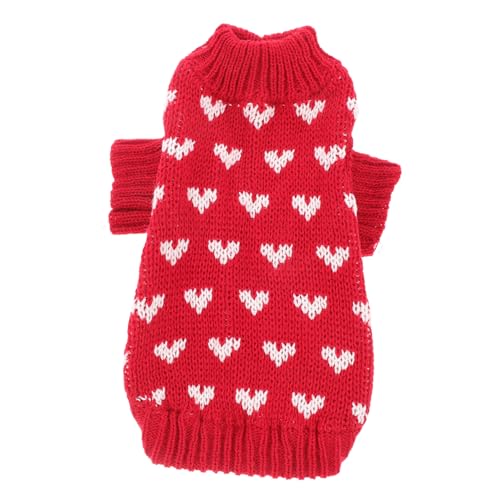 Yardwe Hundepullover für Kleine Roter Herzmuster Strickpullover Warmes Winteroutfit für Haustiere für Tägliches Partys und Fotoshootings S von Yardwe