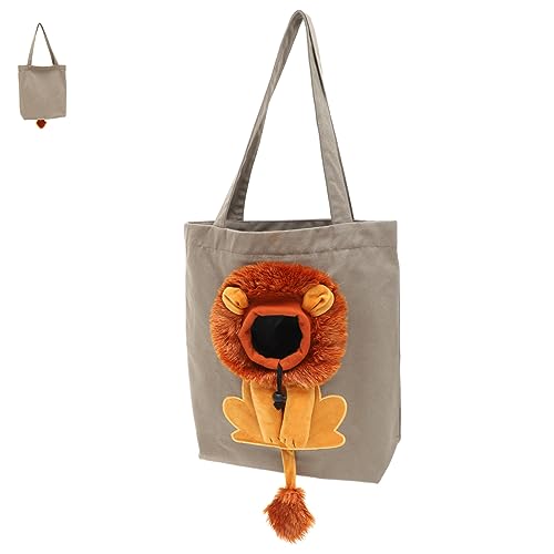 Yardwe Katzen Tragetasche Atmungsaktive Umhängetasche für Kleine Haustiere 3D Löwenfenster Zusammenklappbare Canvas Tasche Sicherer Schultergurt für Hunde und Katzen von Yardwe