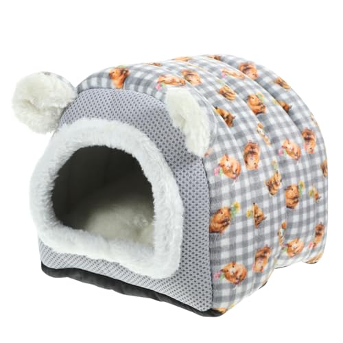 Yardwe Winter Warm Hamster Haus Für Kleintiere Waschbares Und Bequemes Nest Für Meerschweinchen Hamster Und Igel Für Winter Graues Karomuster Mit Ohren von Yardwe