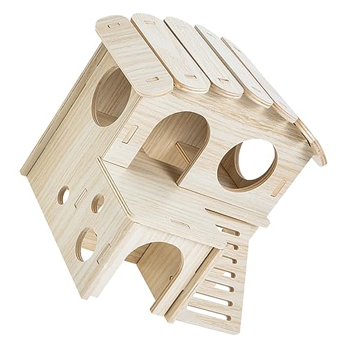 Yardwe Holz Hamsterhaus Doppelstöckige Villa Nagerhaus Für Kleintiere Zum Spielen Und Schlafen Mit Ausreichend Platz Für Aktivitäten Und Rückzugsmöglichkeiten von Yardwe