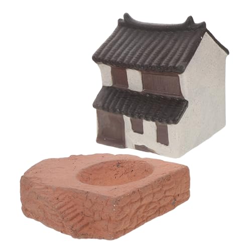 Yardwe Mikro-landschaftsverzierung Chinesische Kleine Haus Ornamente Desktop-pavillonstatue Aquarienhaus Aquarium Ornamente Miniatur-hütte Miniatur-chinesische Hausfigur Keramik von Yardwe
