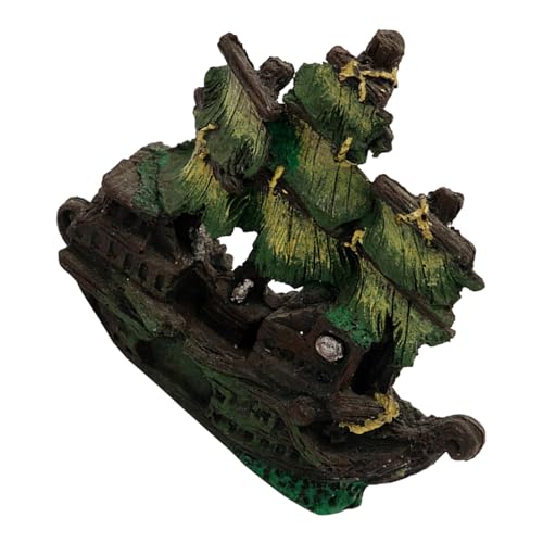 Yardwe Mini Piratenschiff Aquarium Ornament aus Resin Schiffwrack Dekoration für Fisch Garnelenversteck Robustes Aquarium Segelboot Versteck für Betta und Süßwasserbecken Nautisches von Yardwe