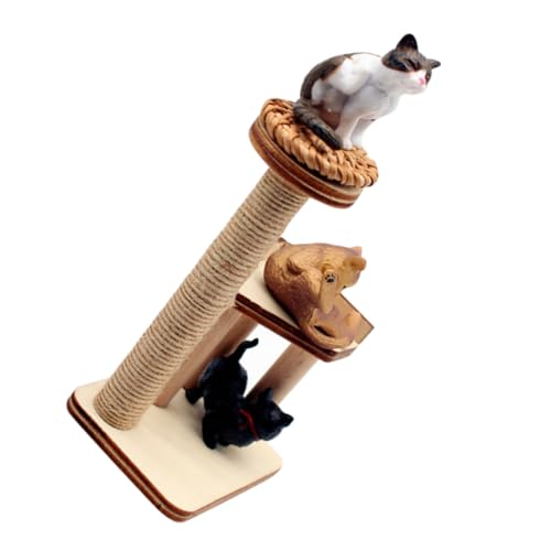 Yardwe Miniatur Katzenbaum und Katzenmodell Holz Möbel für Puppenhaus Realistische Kratzsäule für Wohnzimmer und Schlafzimmer Teilig mit Rattanauflage von Yardwe