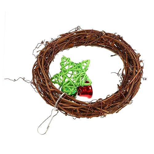 Yardwe Natürlicher Rattan Papageienring mit Glocke Kauspielzeug und Schaukel für Vögel Stressreduzierendes Vogelspielzeug Dekorativer Vogelkäfig Zubehör Geeignet als Party und Türkranz von Yardwe