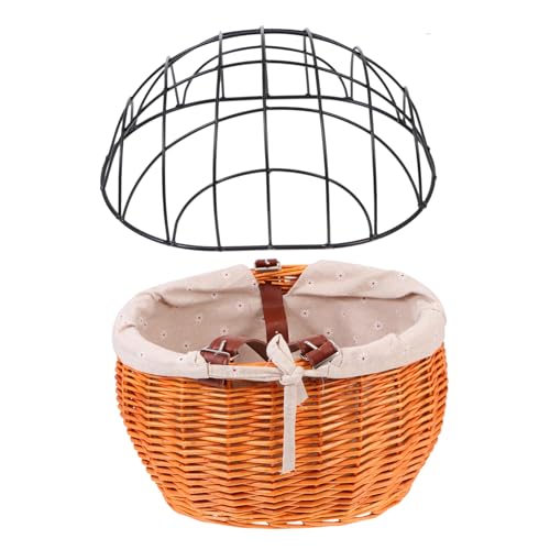 Yardwe Rattan Geflochtener Fahrradkorb mit Abnehmbarem Metalldeckel Stabiler Frontkorb für Haustiere und Einkäufe Umweltfreundlich Geeignet für Katzen und Kleine Hunde Zufällige Farbe von Yardwe